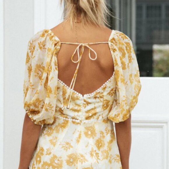 Catch Feelings Sweetheart Neckline Dot Trim Floral Print Pom Pom Small Dress - Picture 6 of 6